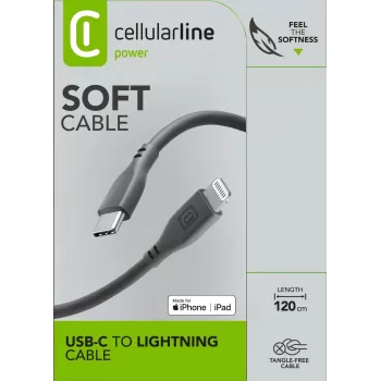 Cellularline Soft Καλώδιο 120 cm – USB-C σε Lightning, Καλώδιο Soft-Touch