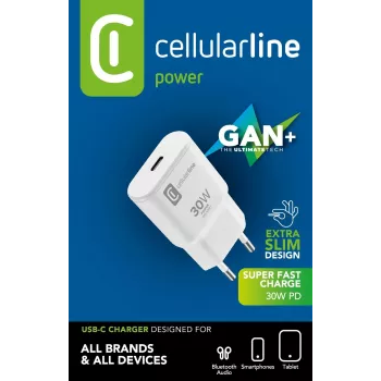 Cellularline GAN Φορτιστής τοίχου USB-C 30W PD USB-C 30W PD με τεχνολογία GaN