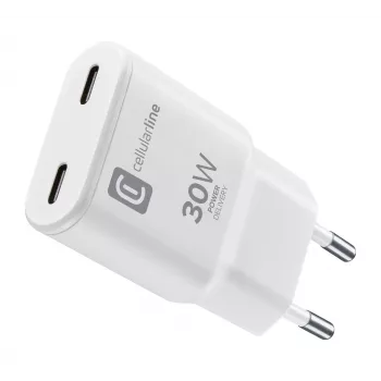 Cellularline GAN Φορτιστής τοίχου 2xUSB-C 30W PD 2xUSB-C 30W PD με τεχνολογία GaN