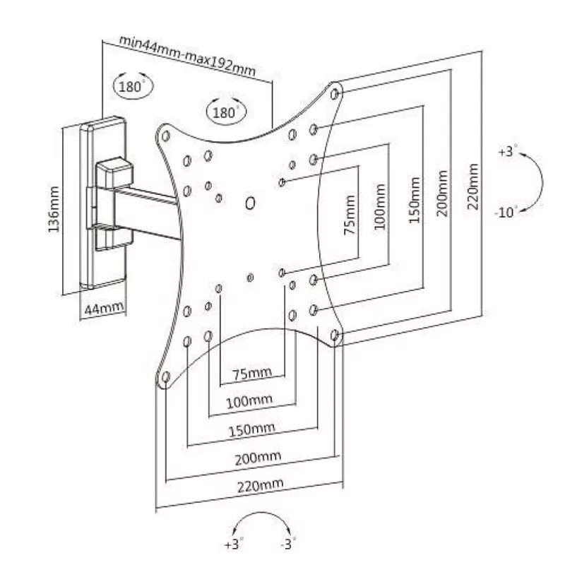 Techly ICA-LCD 2901E Βάση τοίχου/βάση TV 106,7 cm (42 ίντσες) Μαύρο