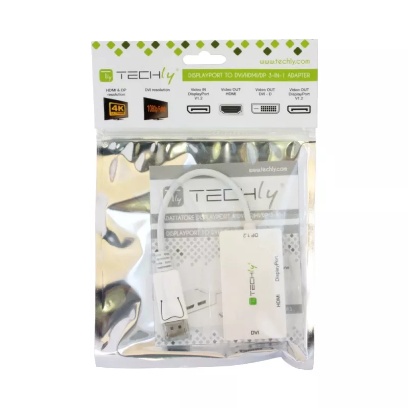 Techly IADAP DP-COMBOF3 Καλώδιο βίντεο - προσαρμογέας DisplayPort DisplayPort + DVI + HDMI Λευκό