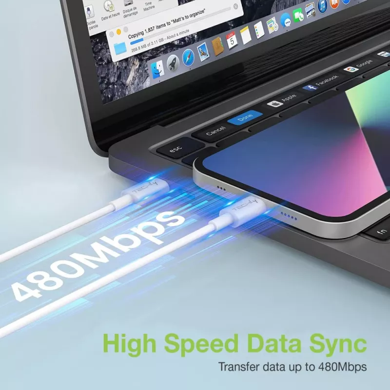 Techly Καλώδιο φόρτισης και συγχρονισμού USB-C σε Lightning 1 m Λευκό