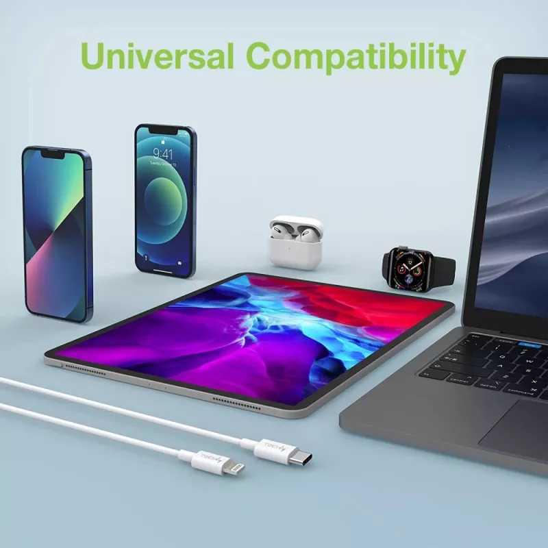 Techly Καλώδιο φόρτισης και συγχρονισμού USB-C σε Lightning 1 m Λευκό