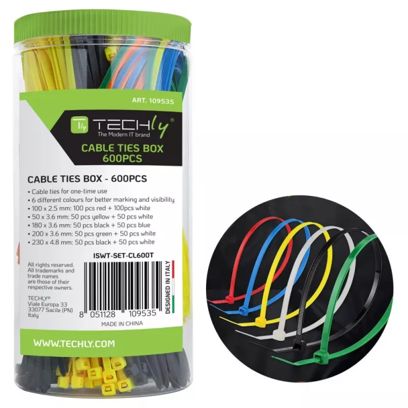 Techly ISWT-SET-CL600T Δεματικά καλωδίων δεματικά πολλαπλών χρήσεων Νάιλον Πολύχρωμο 600 τεμ.