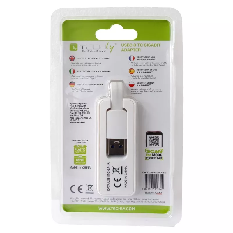 Techly IDATA USB-ETGIGA-3A Προσαρμογέας δικτύου USB 3.0 Gigabit Ethernet