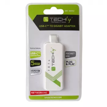Techly Προσαρμογέας USB 3.1 Type-C σε RJ45 Gigabit Ethernet, Λευκό