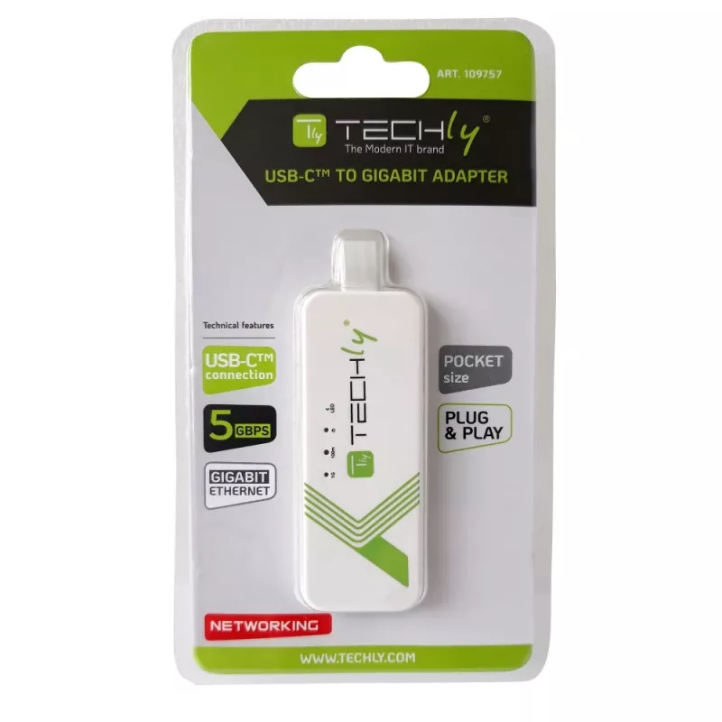 Techly Προσαρμογέας USB 3.1 Type-C σε RJ45 Gigabit Ethernet, Λευκό
