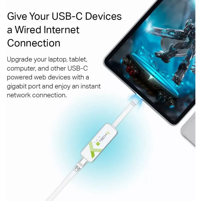 Techly Προσαρμογέας USB 3.1 Type-C σε RJ45 Gigabit Ethernet, Λευκό