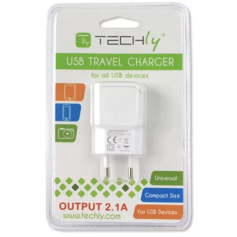 Techly Ιταλικός προσαρμογέας βύσματος με 1 θύρα USB 5V / 2,1A Λευκό IPW-USB-21EC
