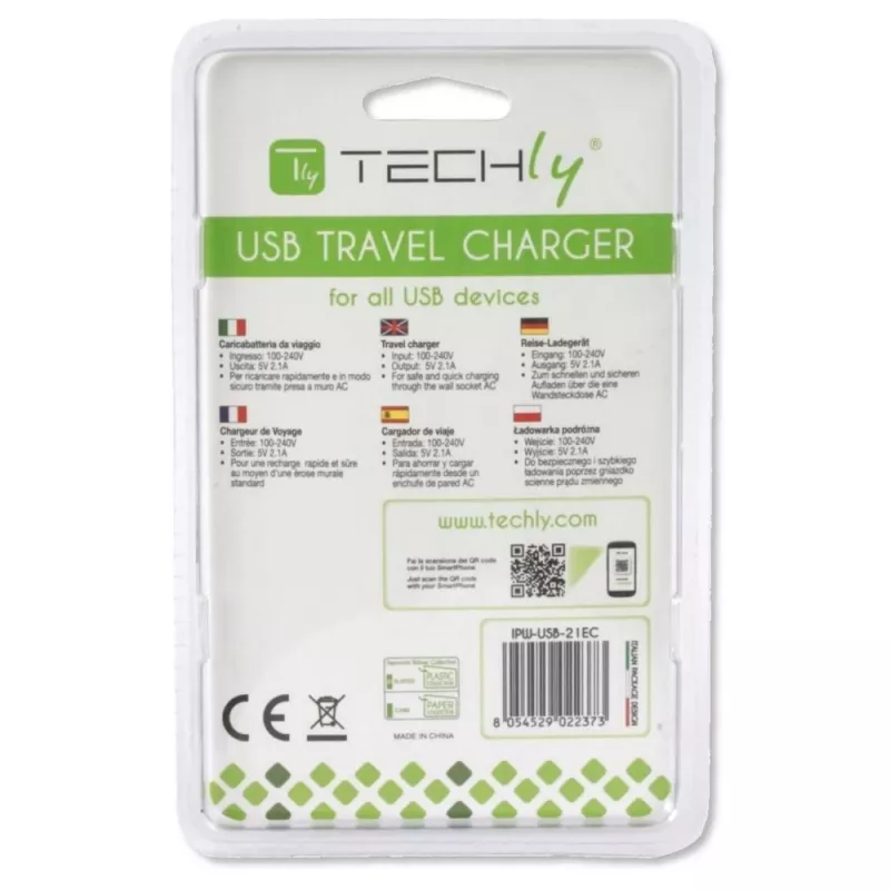Techly Ιταλικός προσαρμογέας βύσματος με 1 θύρα USB 5V / 2,1A Λευκό IPW-USB-21EC