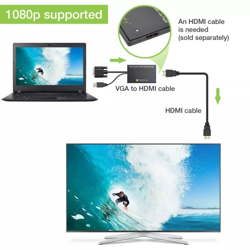 Techly Μετατροπέας καλωδίου SVGA και ήχου σε HDMI IDATA HDMI-VGA3