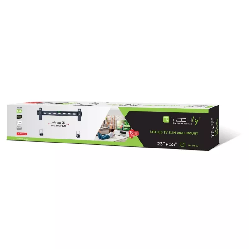 Techly 23-55 Βάση τοίχου λεπτή Fixed για LED TV LCD Μαύρο ICA-PLB 139M