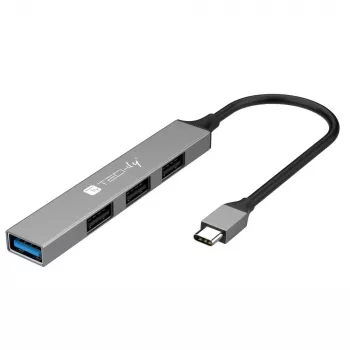 Techly IUSB32-HUB4C-3U2SLS Σταθμός σύνδεσης φορητού υπολογιστή/Επαναλήπτης θυρών Ενσύρματο USB 3.2 Gen 1 (3.1 Gen 1) Type-C Γκρι