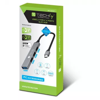Techly IUSB32-HUB4C-3U2SLS Σταθμός σύνδεσης φορητού υπολογιστή/Επαναλήπτης θυρών Ενσύρματο USB 3.2 Gen 1 (3.1 Gen 1) Type-C Γκρι