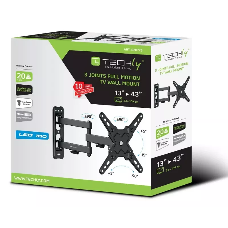 Techly ICA-LCD 423 Βάση/στήριγμα τοίχου TV 106,7 cm (42 ίντσες) Μαύρο