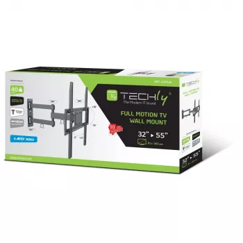 Techly Βάση τοίχου TV LED-LCD Full-Motion 32-55 ιντσών, 400 x 400 mm, -15 - 10°, 10 - 90°, 180°, Χάλυβας, Μαύρο