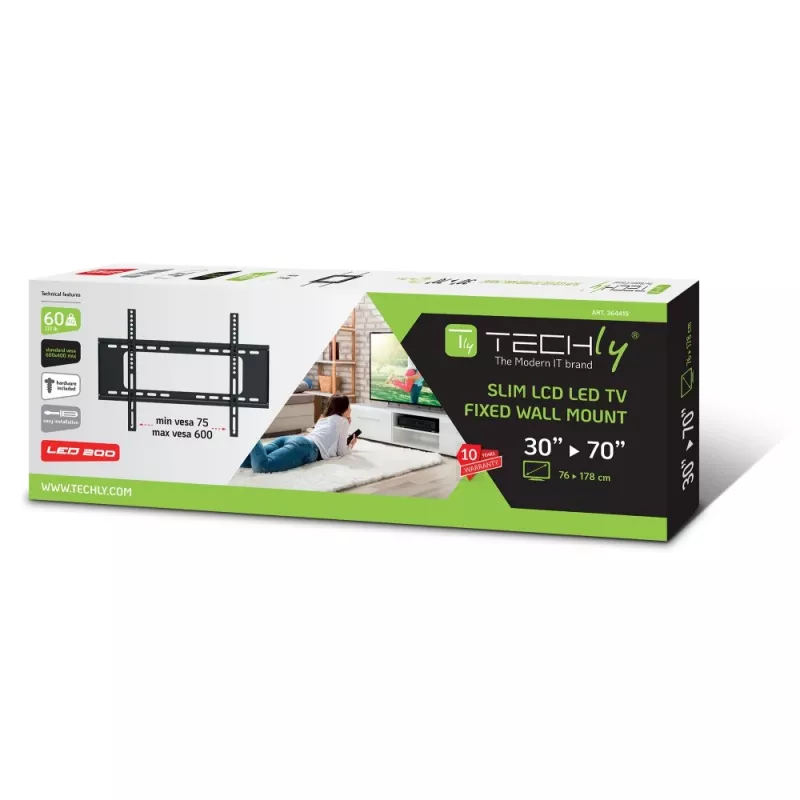 Techly ICA-PLB 262L Βάση τοίχου TV 177,8 cm (70 ίντσες) Μαύρο