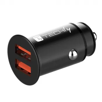 Techly Μίνι φορτιστής αυτοκινήτου 2 θυρών USB-A Quick Charge 3.0 36W σε Μαύρο Μέταλλο