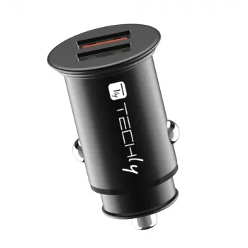 Techly Μίνι φορτιστής αυτοκινήτου 2 θυρών USB-A Quick Charge 3.0 36W σε Μαύρο Μέταλλο