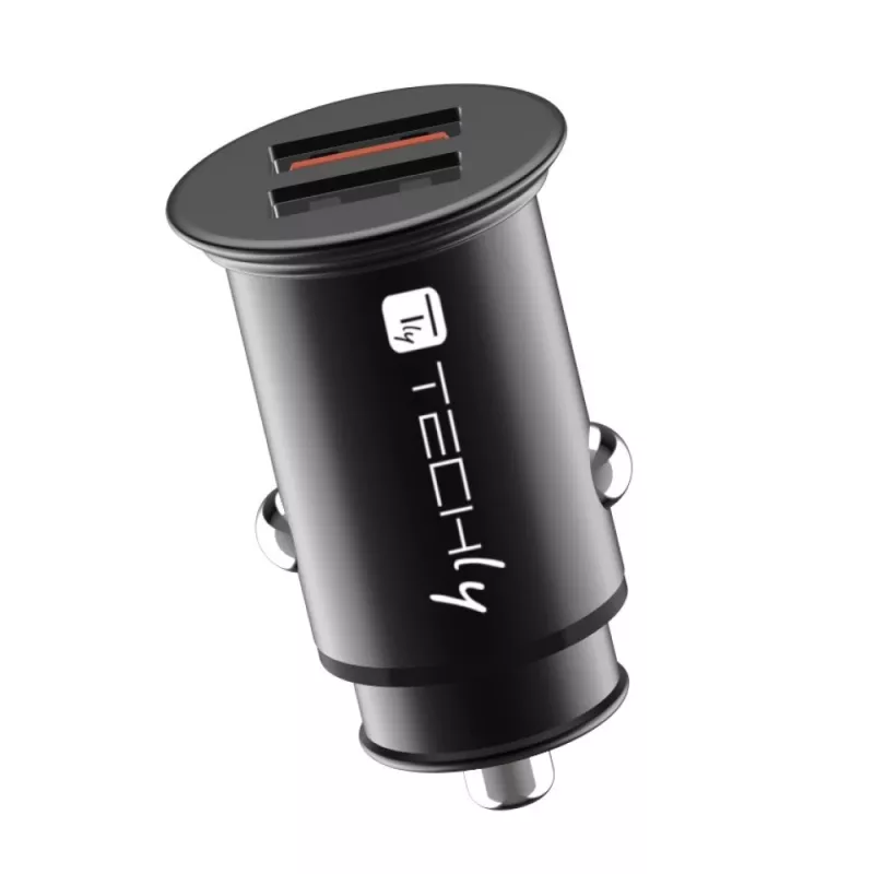 Techly Μίνι φορτιστής αυτοκινήτου 2 θυρών USB-A Quick Charge 3.0 36W σε Μαύρο Μέταλλο
