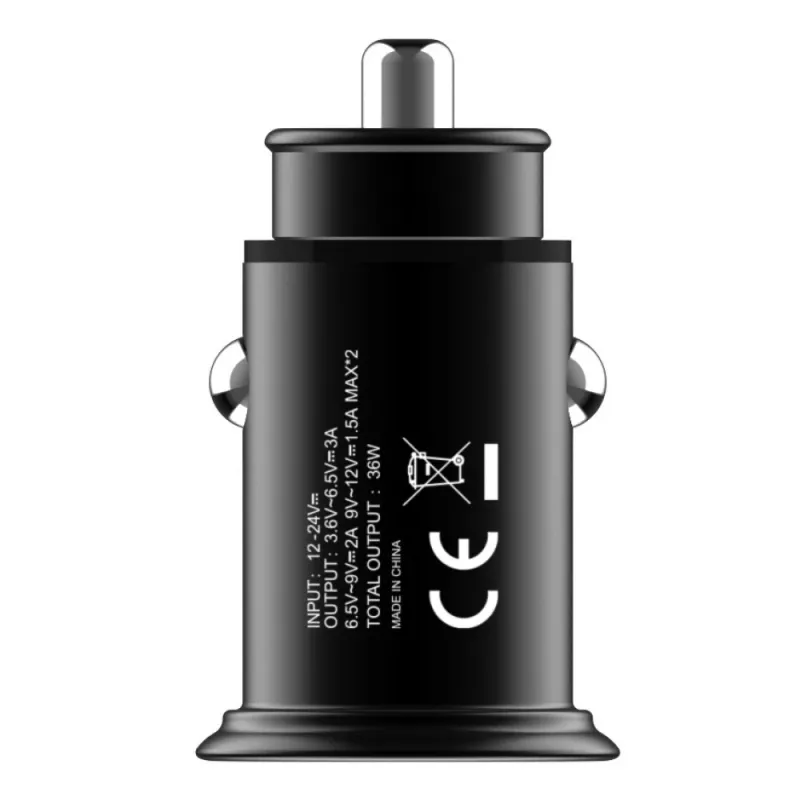 Techly Μίνι φορτιστής αυτοκινήτου 2 θυρών USB-A Quick Charge 3.0 36W σε Μαύρο Μέταλλο