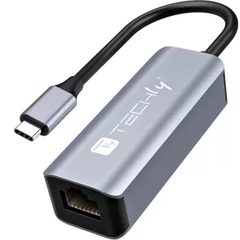 Techly IDATA USB-ETGIGA-CA Σταθμός σύνδεσης φορητού υπολογιστή/πολλαπλασιαστής θυρών Ενσύρματο USB 3.2 Gen 1 (3.1 Gen 1) Type-C Μαύρο, Ασημί