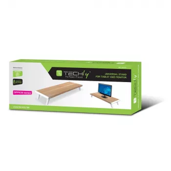 Techly ICA-MS 389 Βάση οθόνης/στήριγμα Γραφείου Λευκό, Ξύλο