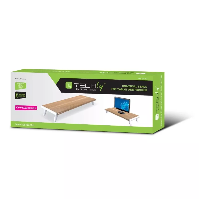 Techly ICA-MS 389 Βάση οθόνης/στήριγμα Γραφείου Λευκό, Ξύλο