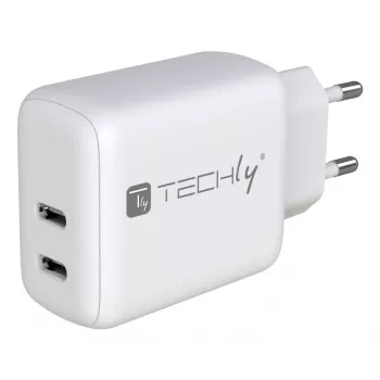 Techly IPW-USB-2C35W Φορτιστής για φορητές συσκευές Φορητός υπολογιστής, Smartphone, Tablet Λευκό AC Εσωτερικού χώρου Ταχεία φόρτιση