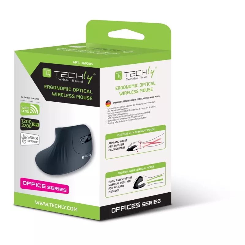 Techly IM 1100-VM-B Ποντίκι Ιατρικό Δεξιόχειρας RF Wireless Οπτικό 3200 DPI