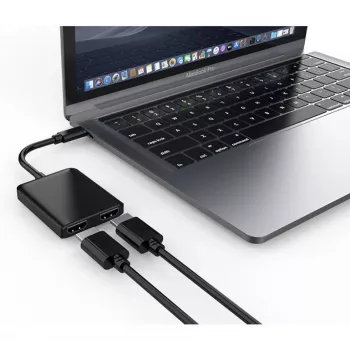 Techly IADAP USBC-HDMI2T4K Προσαρμογέας καλωδίου βίντεο 0,15 m USB Type-C 2 x HDMI Μαύρο