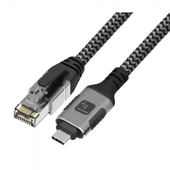 Techly ICOC-U3C-RJ45-050 Καλώδιο προσαρμογέα USB 3.2 Type-C σε Gigabit Ethernet, 5 m, Μαύρο/Ασημί
