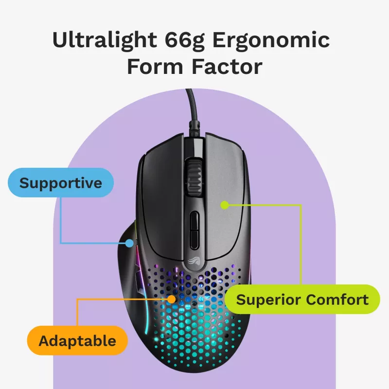 Glorious Gaming Glorious Model IV2 Wired - μαύρο, δεξιόχειρας, οπτικό, USB Type-A, 26000 DPI, μαύρο