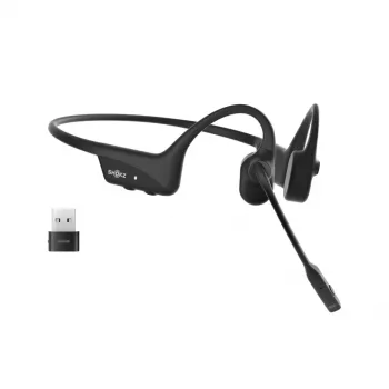 SHOKZ OpenComm2 UC 2025 Upgrade ασύρματα ακουστικά Bluetooth με αγωγιμότητα οστών για τηλεδιασκέψεις, θύρα φόρτισης USB-C και προσαρμογέα USB-C | 16 ώρες χρόνος ομιλίας, εμβέλεια 29 m, 1 ώρα φόρτισης | Περιλαμβάνει μικρόφωνο boom με μείωση θορύβου και dongle, μαύρο