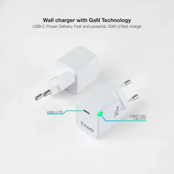 TooQ GAN USB-C/PD Φορτιστής τοίχου 30W, Λευκό, Εσωτερικός χώρος, AC, Λευκό
