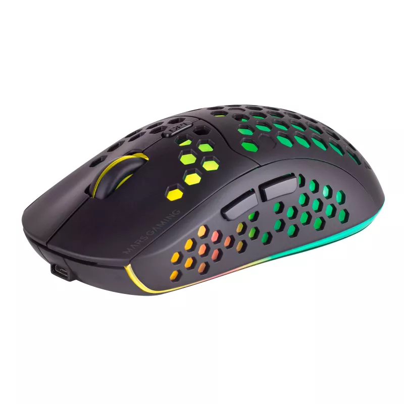 Mars Gaming MMW3, Ασύρματο Ποντίκι Gaming, RGB Flow, Υπερελαφρύ 79g, 3200DPI, Μαύρο