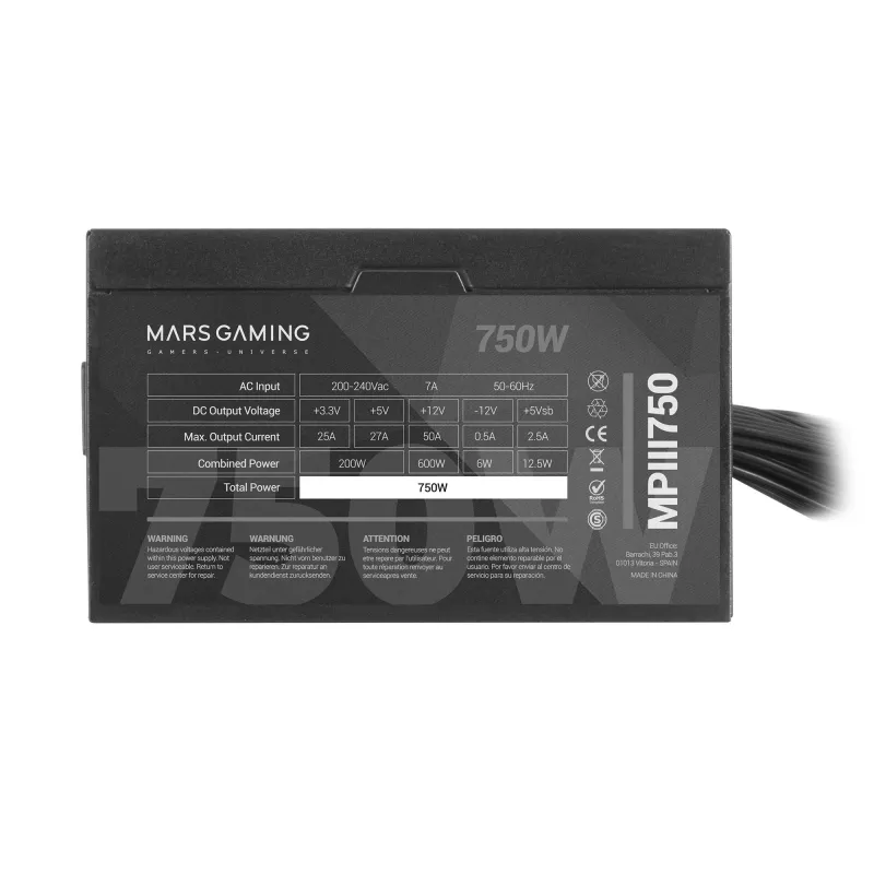 Mars Gaming MPIII750 Τροφοδοτικό PC 750W ATX 85 % Απόδοση 5 χρόνια εγγύηση