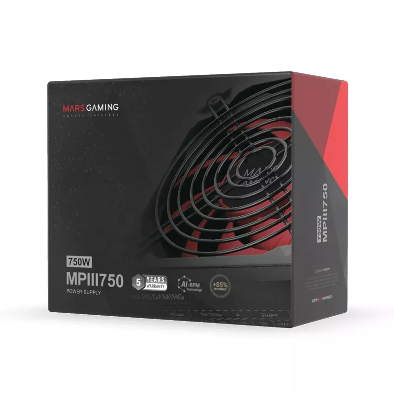 Mars Gaming MPIII750 Τροφοδοτικό PC 750W ATX 85 % Απόδοση 5 χρόνια εγγύηση
