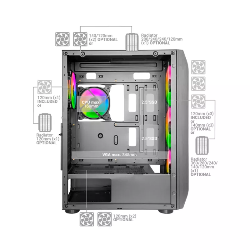 Mars Gaming MC-KX λευκό Premium E-ATX Gaming Tower FREEZER CPU System 5 ultra-αθόρυβοι ARGB ανεμιστήρες ARGB controller και RF controller Mesh πρόσοψη
