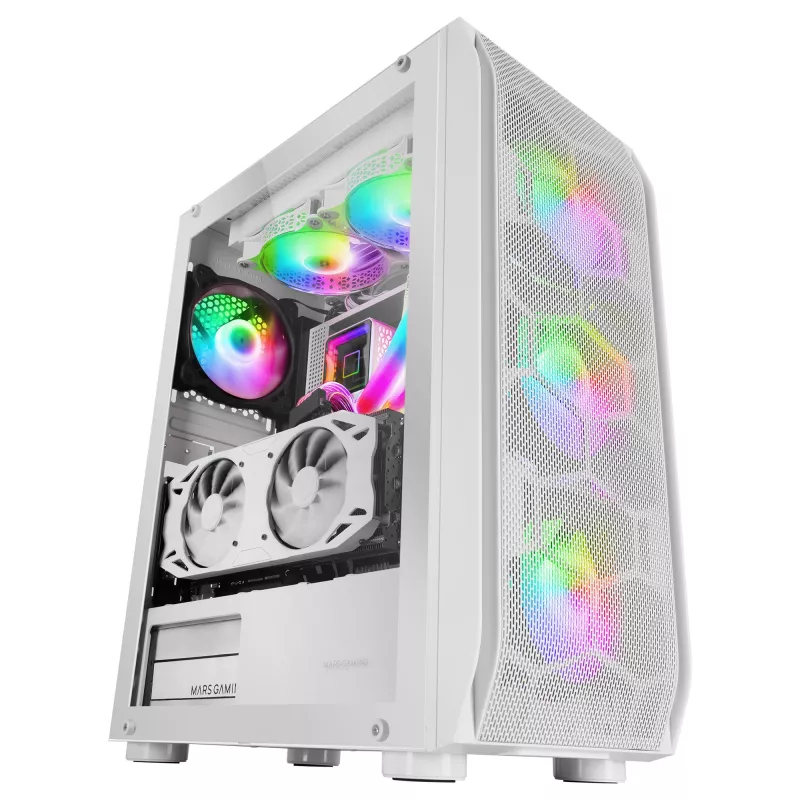 Mars Gaming MC-KX λευκό Premium E-ATX Gaming Tower FREEZER CPU System 5 ultra-αθόρυβοι ARGB ανεμιστήρες ARGB controller και RF controller Mesh πρόσοψη