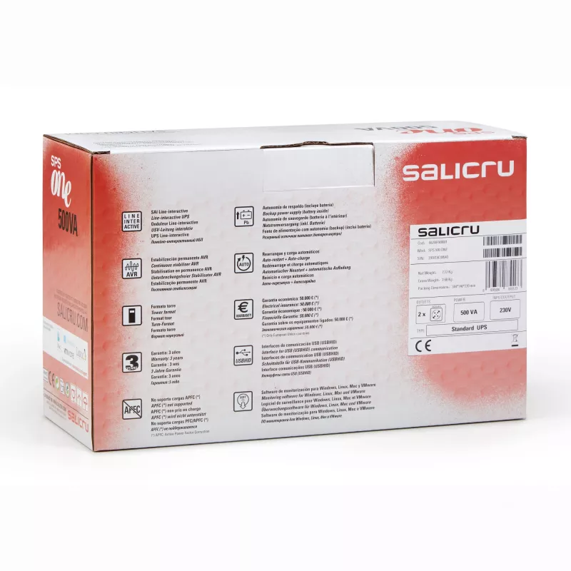 Salicru SPS 700 ONE, Line-Interactive, 0,7 kVA, 360 W, Ημιτονοειδής, 162 V, 290 V