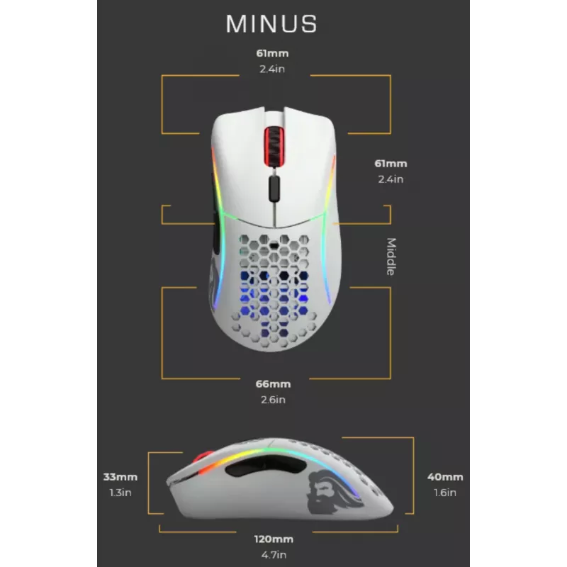 Glorious Gaming Glorious Model D Minus - ματ λευκό, δεξιόχειρας, οπτικό, USB Type-A, 3200 DPI, 1 ms, λευκό