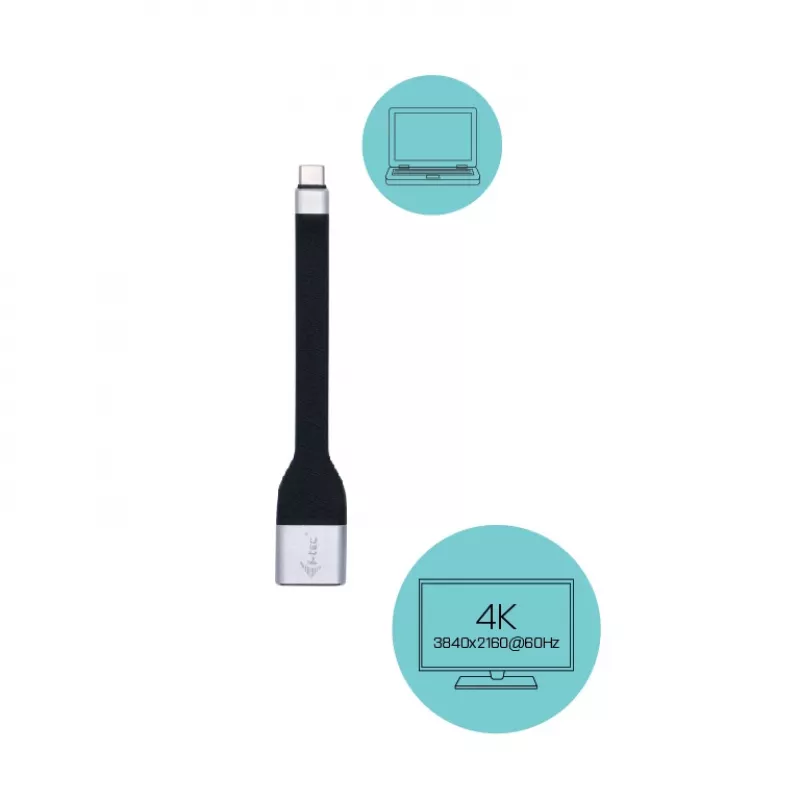 ITEC USB-C σε DisplayPort adapter i-tec USB-C επίπεδος DP adapter 4K/60 Hz, καλώδιο 0,11 m, μαύρο