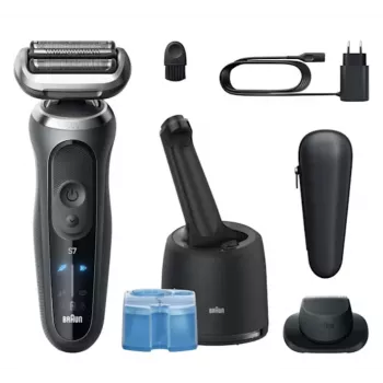 Ξυριστική μηχανή με φύλλα Braun Series 7 72-C7200CC μαύρη ανοξείδωτο ατσάλι ιόντων λιθίου