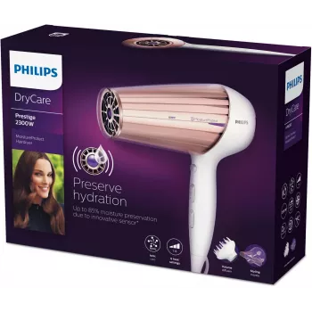 Πιστολάκι μαλλιών Philips MoistureProtect Sensor HP8280/00 — 2300 W, μοτέρ DC, 6 ταχύτητες, ιονικό, κρύος αέρας, μωβ/λευκό