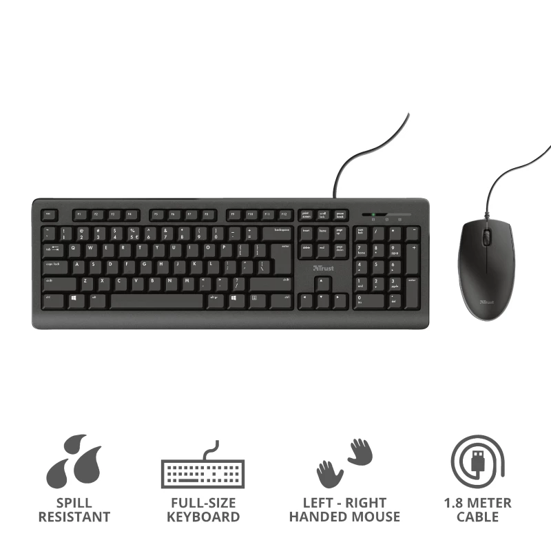Trust Primo πληκτρολόγιο και ποντίκι Universal USB AZERTY βελγικό μαύρο