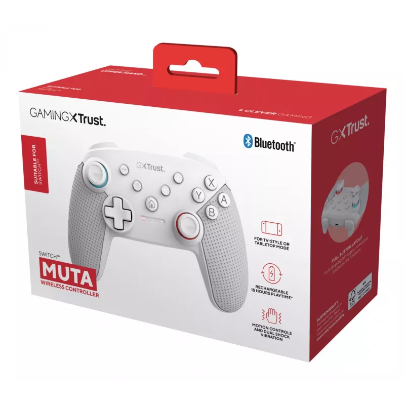 Trust GXT 1246W MUTA Λευκό Bluetooth Gamepad Nintendo Switch, Nintendo Switch Lite