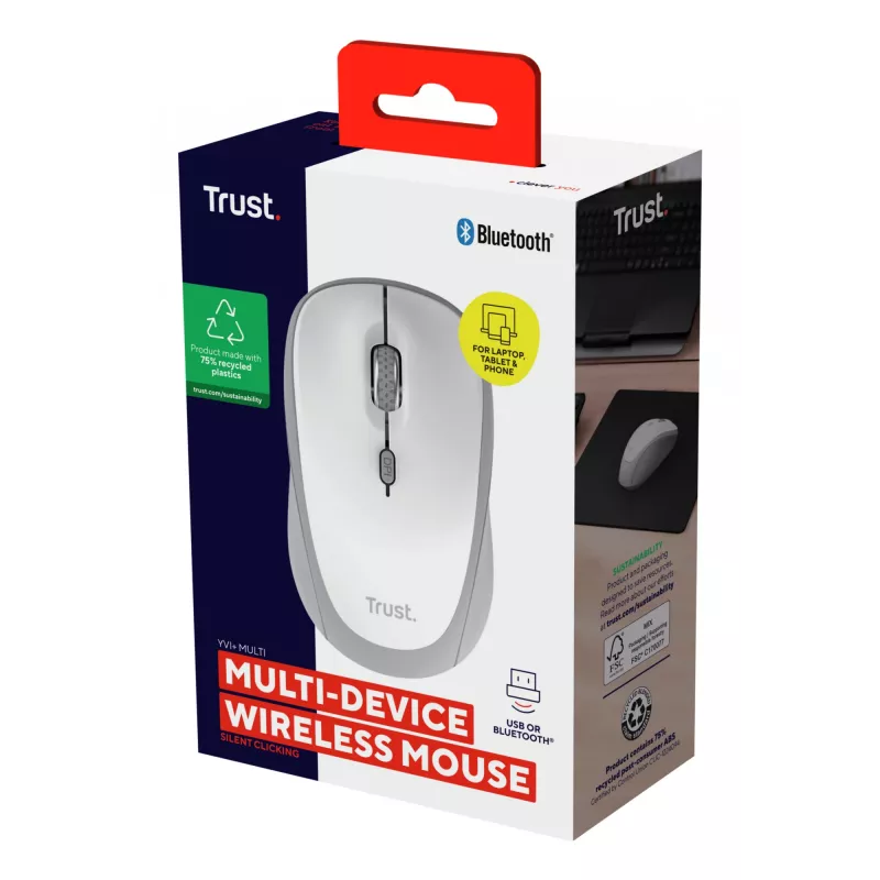 Trust Yvi+ Ποντίκι Universal Αμφίχειρο RF Wireless + Bluetooth Οπτικό 1600 DPI