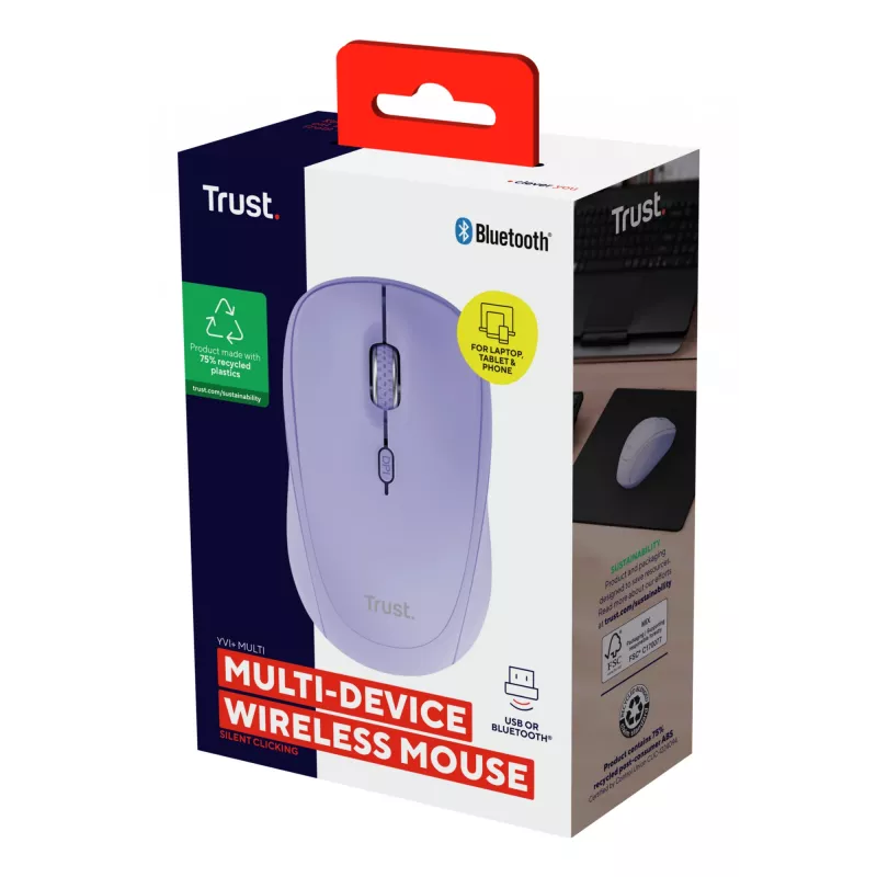 Trust Yvi+ Ποντίκι Universal Αμφίχειρο RF Wireless + Bluetooth Οπτικό 1600 DPI