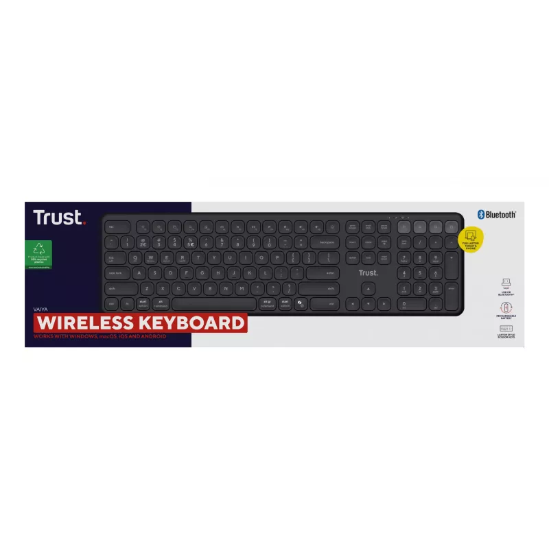 Trust Vaiya Πληκτρολόγιο Universal USB + RF Wireless + Bluetooth AZERTY Βελγικό Μαύρο